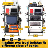 SOYEEZE Fishing Rod Holders for Garage, 4 Tier Adjustable Fishing Pole Holders Up to 12 Rods, Fishing Rod Rack with Lockable Wheels for Large Tackle Box Storage and Fishing Equipment Organization