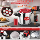 3-In-1 Stainless Steel Pressure Cooker 8 QT: [Save 70% Time] [3 PSI Settings], One-Hand Locking, Induction Compatible, Glass Lid & Steamer Rack Included
