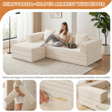 79" Modular Sectional Sofa, Boneless Convertible Sleeper Sofa Bed, Modern Tri-Folding Cloud Couch with L-Shape Chaise, Corduroy Futon for Living Room Small Spaces Apartment, No Assembly, Beige