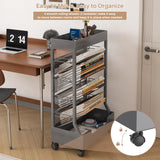 UMDONX Modern Mobile Book Cart Single-Sided Rolling Bookshelf with Metal Top & Base, Premium Snap-in Shelves, Heavy Duty & Elegant Storage, Gray