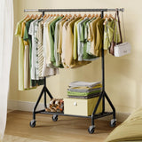 Holiwei Clothes Rack Load 450 LBS, Heavy Duty Garment Rack, Standing Rolling Metal Hanging Clothes with Sturdy Wheels & Shelves, Black