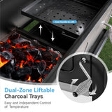 34-Inch Barrel Charcoal Grill with Side Tables, 794 Square Inches Cooking Space, Large Charcoal BBQ Grill with 2 Height-Adjustable Charcoal Pans for Outdoor Backyard Patio Picnic Parties Camping