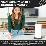 Stainless Steel Paper Towel Holder with Spray Pump – One-Handed Tear, Smart Traction System, 5 oz Sprayer Bottle, Heavy Duty Suction Cups, Weighted Base, Kitchen Towel Dispenser for Countertop Use