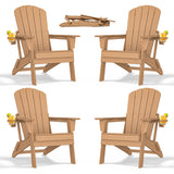 nevilywood Folding Adirondack Chairs Set of 4, HDPE Cup Holders, TeakBrown