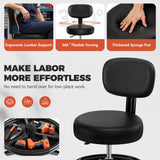 Shop Stool with Wheels for Garage, Mechanics Rolling Chair with Backrest, Adjustable Height Heavy Duty Garage Stool with Footrest and Storage Tray, Swivel Task Chair for Workshop Kitchen Salon