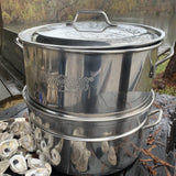 Bayou Classic 300-505 Stainless Oyster Steamer Features Heavy Welded Loop Handles Domed Vented Lid Perfect For Steaming Up To A Half Bushel of Seafood and Vegetables