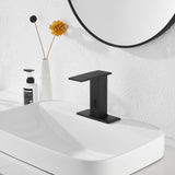 GGStudy Automatic Sensor Matte Black Touchless Bathroom Sink Faucet Black Vanity Waterfall Bathroom Water Tap with Control Box and Temperature Mixer