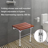 Folding Shower Seat Wall Mounted with Legs, Foldable Shower Chair for Inside Shower, Fold Down Shower Bench for Seniors (Wood, Height Adjustable)