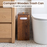 iEGrow 3 Gallon Wooden Trash Can with Lid, Waste Basket with Liner Acacia