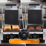 ROVSUN 811 Commercial Panini Press Grill, 1800W Stainless Steel Electric Countertop Sandwich Maker with Adjustable Temp 122°F–572°F, For Steak, Burgers, Home & Restaurant Use, 110V, Silver