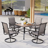 MFSTUDIO 5 PCS Patio Dining Set, 37'' Wood-Look Table & Swivel Mesh Chairs