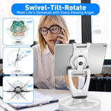 DeskLogics 360 Rotating Tablet Stand for POS Kiosk & Desk, Foldable iPad Holder with Phone Organizer Base, Swivel Counter Mount for Retail & Office, Fits iPad Pro 12.9, Air, Mini, All 4-13” Devices