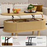 Fluted Lift Top Coffee Table, Oval MDF Center Table with Hidden Compartment