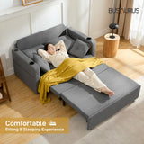 Busaurus Convertible Sleeper Sofa Bed, 56" Full Size Loveseat Sleeper Sofa, Comfy Pull Out Couch Bed with 4 Pillows, Pocket, USB, Small Couches for Small Spaces, Living Room, Bedroom, Apartment, Grey