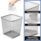 SHSYCER 10-Pack Silver Square Metal Trash Cans, 6 Gallon Capacity, Mesh Design, Non-Slip Base, Smooth Edges, Suitable for Office, Home, School