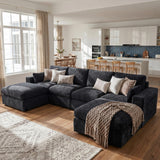 Vellorise 136" Cloud Modular Sectional Sofa with Detachable Comfort Seat Cushion, U-Shaped Convertible Boneless Couches for Living Room, Rearrange Freely, No Assembly, Misty Black, 6-Seater Ensemble