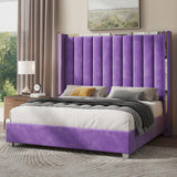 Jocisland King Size Upholstered Bed Frame with 58" Tall Headboard, Purple