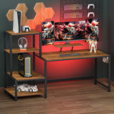 Computer Desk 58 inch with Monitor Stand, Reversible Home Office Desk with Printer Shelf |  Brown GreenForest