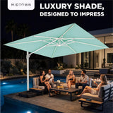 Midtown Umbrellas 10x10 Ft Outdoor Cantilever Patio Umbrella w/Sunbrella Cabana Regatta - Tilt 360° Rotate Offset Patio Umbrella, Deck Patio Umbrella, Backyard Umbrella & Garden Umbrella - Silver Frame