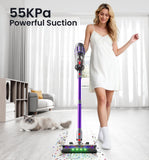 Cordless Vacuum Cleaner,650W 55KPA 80Mins Vacuum Cleaners for Home with Self-Standing,Smart Display,V-Shaped Anti-Tangle Brush,Wall Mount Charging,Cordless Stick Vacuum for Home,Floors,Carpet,Pet Hair