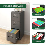Gecheer 3 Drawer Vertical File Cabinet with Lock, Metal Office Home Storage for A4 Letter Legal Size, Narrow Steel Filing Cabinet with Anti-Tilt Mechanism & Adjustable Hanging Rods, Easy Assembly