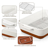 MALACASA Casserole Dishes for Oven with Roasting Racks, Ceramic Baking Dishes Set of 3, Baking Pan Casserole Dish Set, Rectangular Lasagna Pan Deep with Handles for Baking, Khaki White (14.5''/13''/10.5''), Series TARA