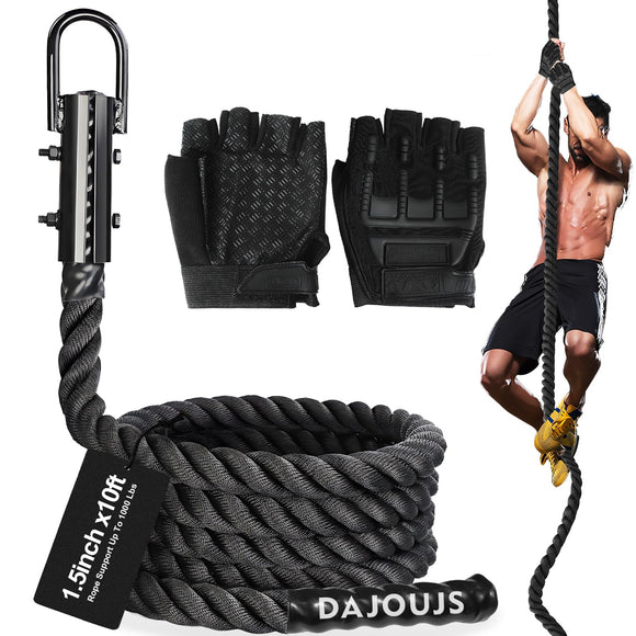 DAJOUJS Climbing Rope 1.5 Inch Diameter 10FT Length Gym Climbing Rope for Workout Fitness & Strength Training, Gym Rope, Exercise Climbing Rope in Black for Adults or Kids Outdoor & Indoor DAJOUJS