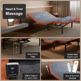 ESHINE 12" Hybrid Mattress King(Medium) + Adjustable Bed Frame - Luxury Gel Memory Foam, Upholstered Bed Base with Massage, Wireless Remote, USB, Under Bed Night Light, Head and Foot Incline