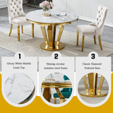 Maotifeys White Marble Dining Table for 4-6, Luxury 45" Round Faux Marble Kitchen Table for 4 Modern Circle Dining Room Tables with Diamond Gold Stainless Steel Base
