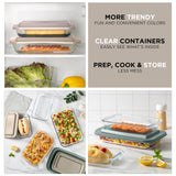 COOK WITH COLOR 8-Piece Deep Glass Baking Dish Set with Plastic Lids – Casserole and Food Storage Containers for Lasagna, Leftovers – Freezer-to-Oven, Microwave & Dishwasher Safe, Mint