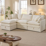 Ihanherry 103" Modular Sectional Sofa with Storage, L Shaped Cloud Couch with Movable Ottomans & 4 Pillows