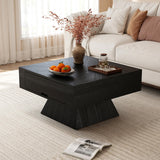 LKTART 31.5" Coffee Table with Storage, Square Center Table with Hidden Drawer and Solid Wood Veneer, Wood Coffee Table for Living Room Home Office, Black