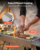 VEVOR Foldable Charcoal Grill, 250 sq.in. Portable Charcoal Barbecue Grill with Liftable Charcoal Tray & Side Tables, Brushed Stainless Steel BBQ Cooking Grills for Outdoor Camping Backyard Parties