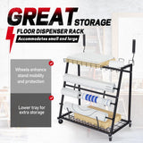 Gelacie 39" x 23" x 37" Floor Dispenser Rack – Adjustable Rolling Storage for Rolls Mat Rack Heavy-duty Paper Roll Organizer Stand Black Powder-Coated Steel