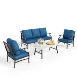 MIXPATIO 4-Piece Wrought Iron Patio Conversation Set, Gemstone Blue