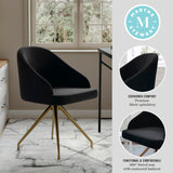 Stationary Swivel Task Chair with Sloped Arms for Home Office in Black Velvet with Polished Brass Frame Martha Stewart
