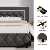 BarnFurin Twin Bed Frame with Diamond Tufted Headboard, Faux Leather Upholstered Bed with Wooden Slats Support, No Box Spring Needed, Mattress Foundation, Easy Assembly, Grey