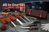 DRGSKL Serbian Chef Knife Set - Hand Forged Knife Set with Bag - Full Tang Kitchen Knives with High Carbon Steel - Meat Cleaver Butcher Boning Knives for Brisket Trimming - Gifts for Mom