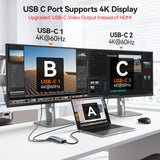 USB C Hub Dual 4K@60Hz USB C Adapter for Dell HP, 100W PD USB C Splitter