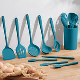Homikit Silicone Cooking Utensils Set, 15-Piece Nonstick and Heat Resistant Kitchen Utensil Spatula Set with Holder, Blue