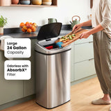 iTouchless 24 Gallon Large Sensor Trash Can with AC Adapter | Odor Filter
