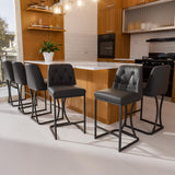 Ollega 24" Black Counter Height Bar Stools Set of 6, Button Tufted Back