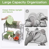 romision 2 Tier Compact Stainless Steel Dish Drainers Drying Rack for Kitchen Counter, Space Saving, Rust Proof Plate Strainers Holder On Countertop with Drainboard, Modern Gray, Small