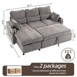 Convertible Sofa Bed, Chenille L-Shaped Sectional Sofa with Storage, Grey