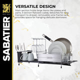 Sabatier Expandable Stainless Steel Dish Rack with Rust-Resistant Soft Coated Wires and Bi-Directional Spout, with Utensil Caddy and Removable Stemware Holder