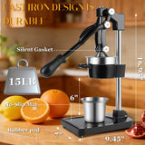 CVGVJY Cast Iron Manual Juicer Hand Press, Lemon Squeezer, Commercial-Grade Citrus Press Suitable for Oranges, Lemons, Limes, and Pomegranates Easy to Clean Includes Stainless Steel Cup, Black