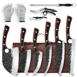 DRGSKL Serbian Chef Knife Set - Hand Forged Knife Set with Bag - Full Tang Kitchen Knives with High Carbon Steel - Meat Cleaver Butcher Boning Knives for Brisket Trimming - Gifts for Mom