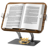 Book Stands for Reading,Adjustable Book Holder with 360° Rotating Metal Base,Foldable Cookbook Stand, Reading Hands Free with ABS Expandable Page Clips for Recipe,Textbook,Laptop