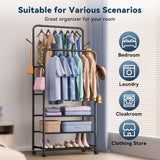 Whitmor Double Rod Clothes Rack: Metal Rolling Clothing Racks for Hanging Clothes, Heavy Duty Garment Rack with 3 Shelves, Portable Clothes Organizer for Bedroom, Laundry, Living Room, Black