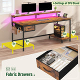 47.2 Inch Office Desk with Power Outlet & Ergonomic Monitor Stand,Gaming Desk with CPU Stand& LED Lights